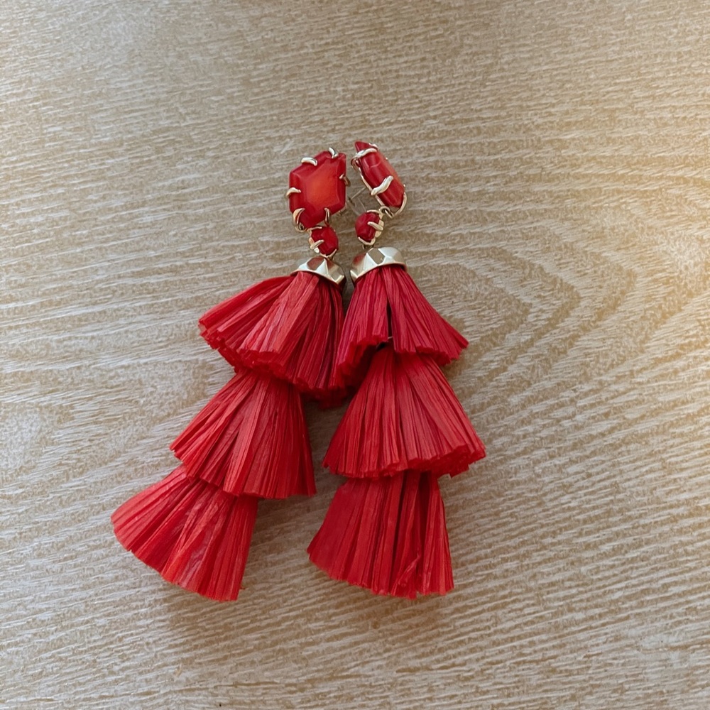 Kendra Scott Denise Red Three Tiered Earrings.